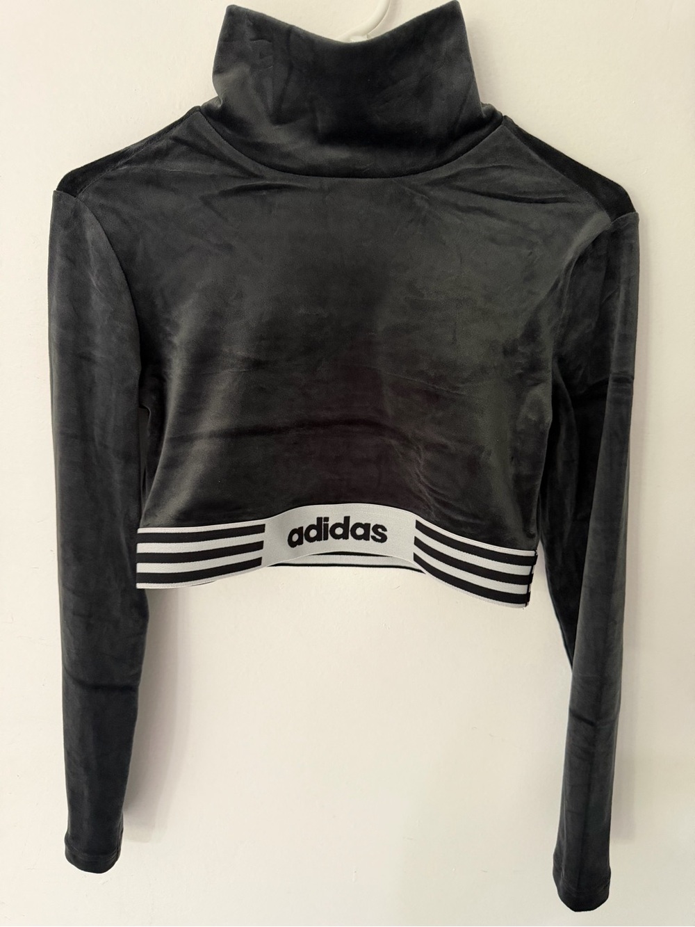 Adidas Originals Black Velour Cropped Turtleneck Top Size M